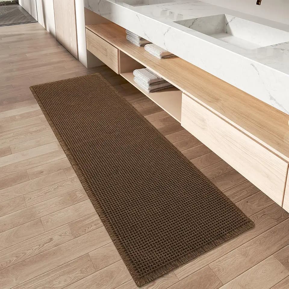 Upgraded Waffle Bath Mat Runner Absorbent Non Slip Bathroom Mat, 2' x 4'