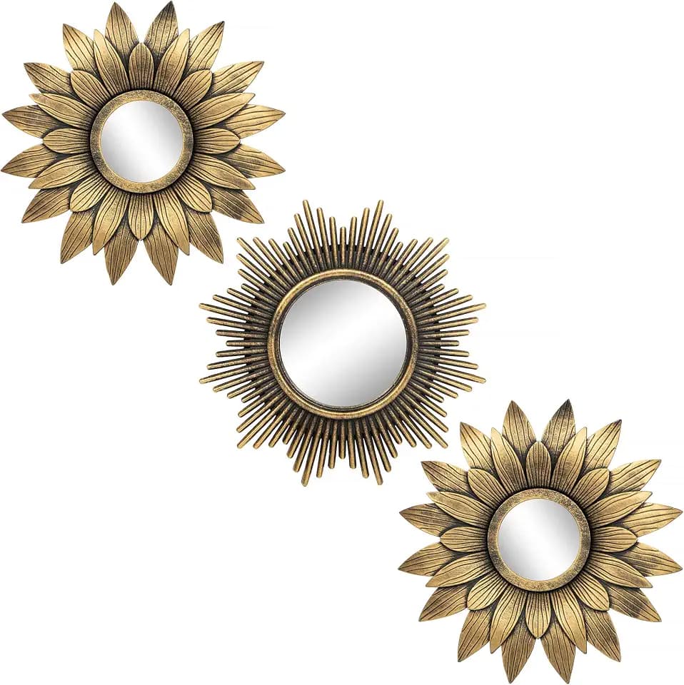 Kelly Miller Gold Mirrors for Wall Decor, Set of 3 Vintage Wall Decorations for Living Room, Bedroom & Dinning Room (M012)