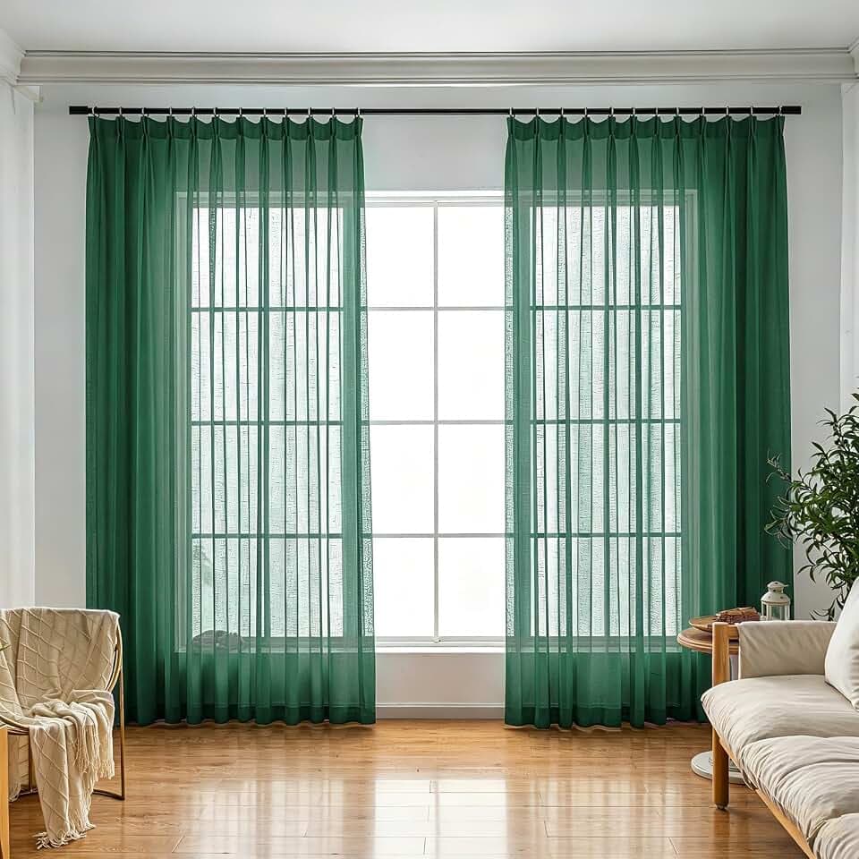 Dark Green Curtains & Drapes 108 Inches Long Transparent Pinch Pleat Sheers