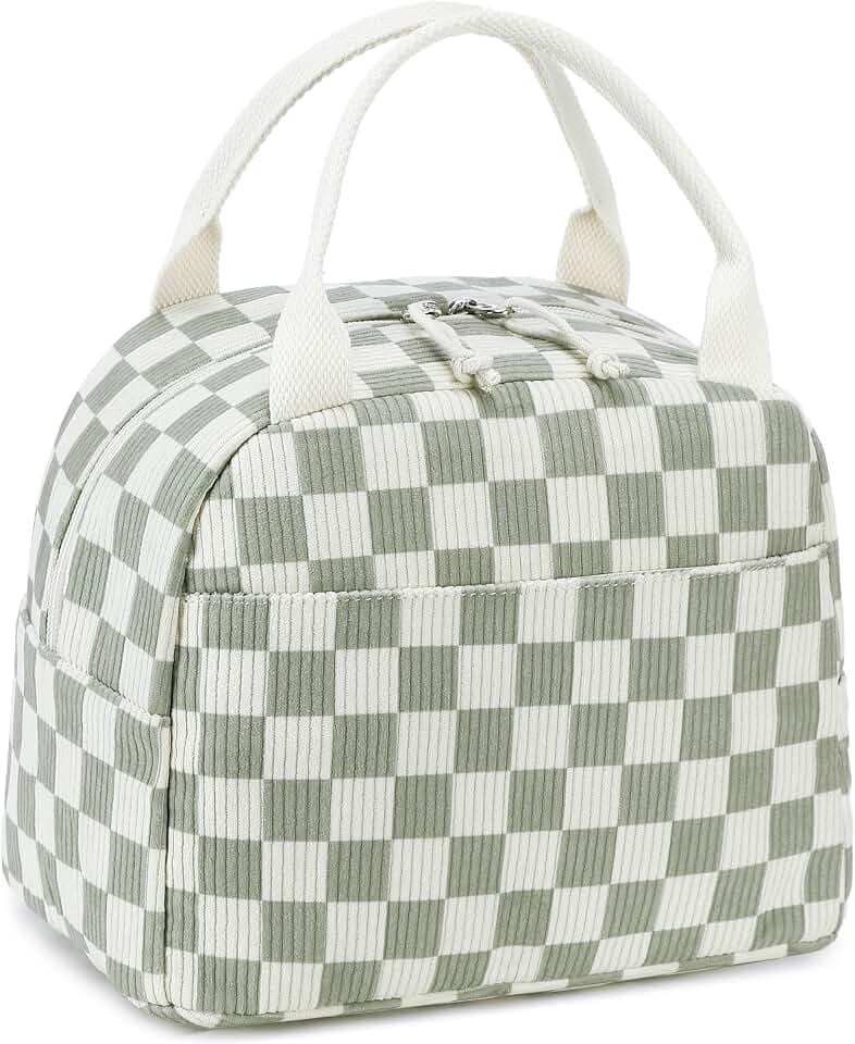 LEDAOU Lunch Box for Women Insulated Lunch Bag Corduroy Lunch Tote Bags Leakproof Cooler Lunch Case for Travel Work Picnic (Checked)
