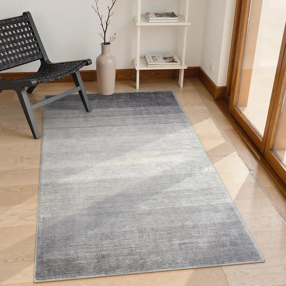 Wonnitar Washable Grey Area Rug 3x5, Modern Ombre Entry Rug Throw Rugs for Living Room, Non-Slip Contemporary Gradient Soft Rug for Bedroom Low Pile for Bathroom Kitchen Dining Mud Room (Grey, 3'x5')
