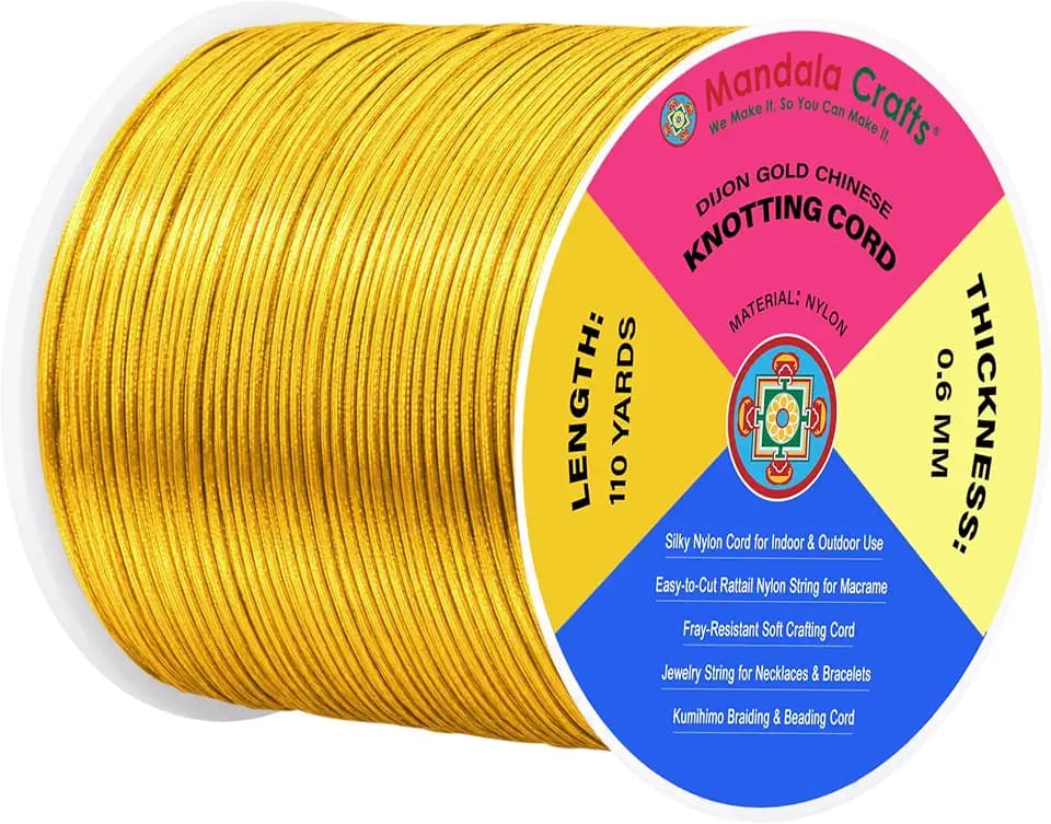 Mandala Crafts 0.6mm Dijon Gold Satin Cord for Macrame Chinese Knotting