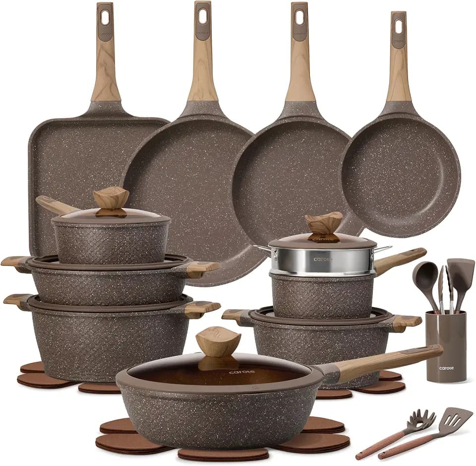 CAROTE 31pcs Nonstick Pots and Pans Set, Cookware Sets with Square Pan