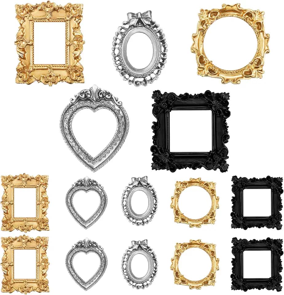 Vicenpal 25 Pcs Black, Gold, Silver Mini Vintage Picture Frames Bulk