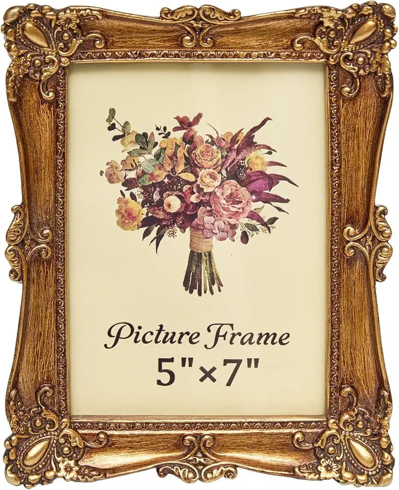 JANDERART 5x7 Vintage Picture Frame, Antique Ornate Photo Frame, Gold