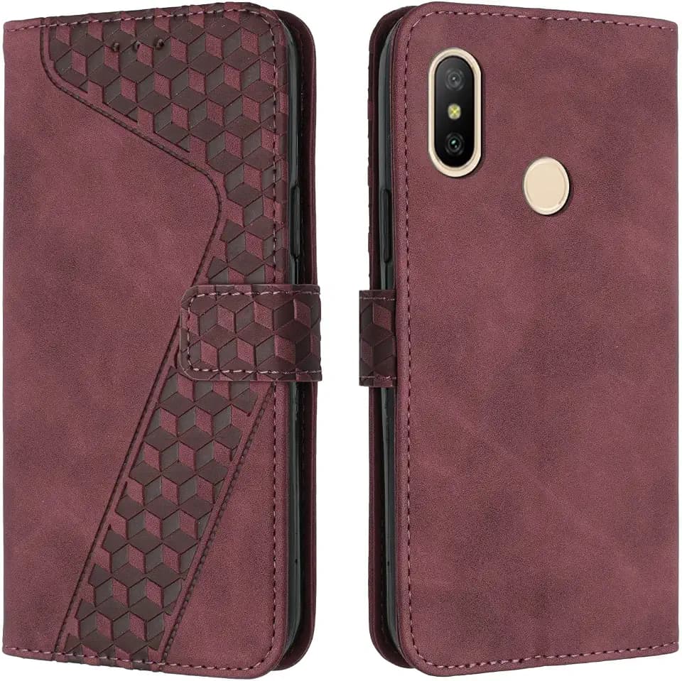 Kompatibel mit Xiaomi Mi 6X/Mi A2 Hülle, PU Leder Handyhülle Tasche Wallet Schutzhülle Xiaomi Mi 6X/Mi A2, Flip Cover Klappbar Brieftasche Etui mit Magnet Kartenfach TPU Lederhülle (Rot)