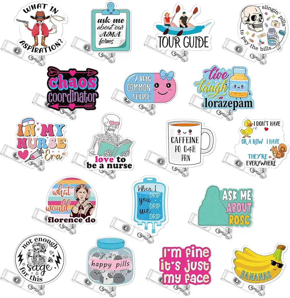 Geyoga 18 Pcs Funny Nurse Badge Reel Retractable ID Clips, Stylish Style