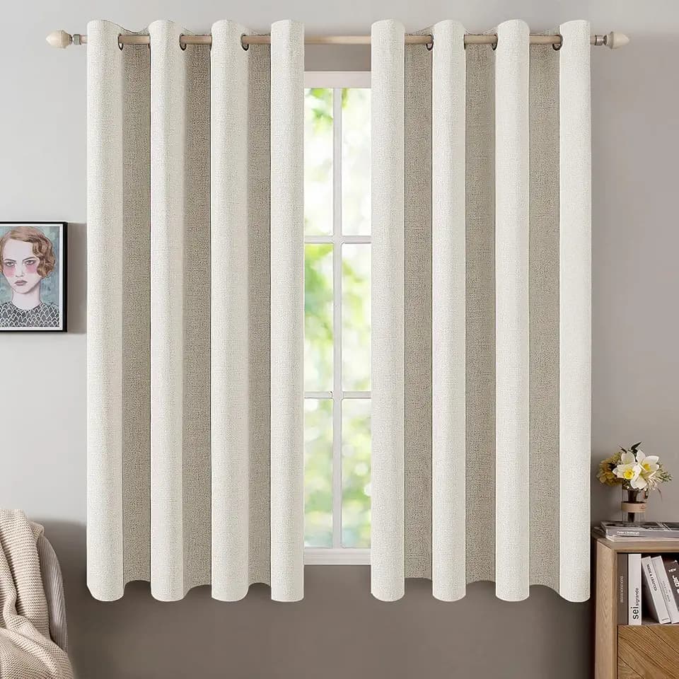 MIULEE 100% Blackout Linen Curtains for Bedroom 52x63 Inches Linen Beige
