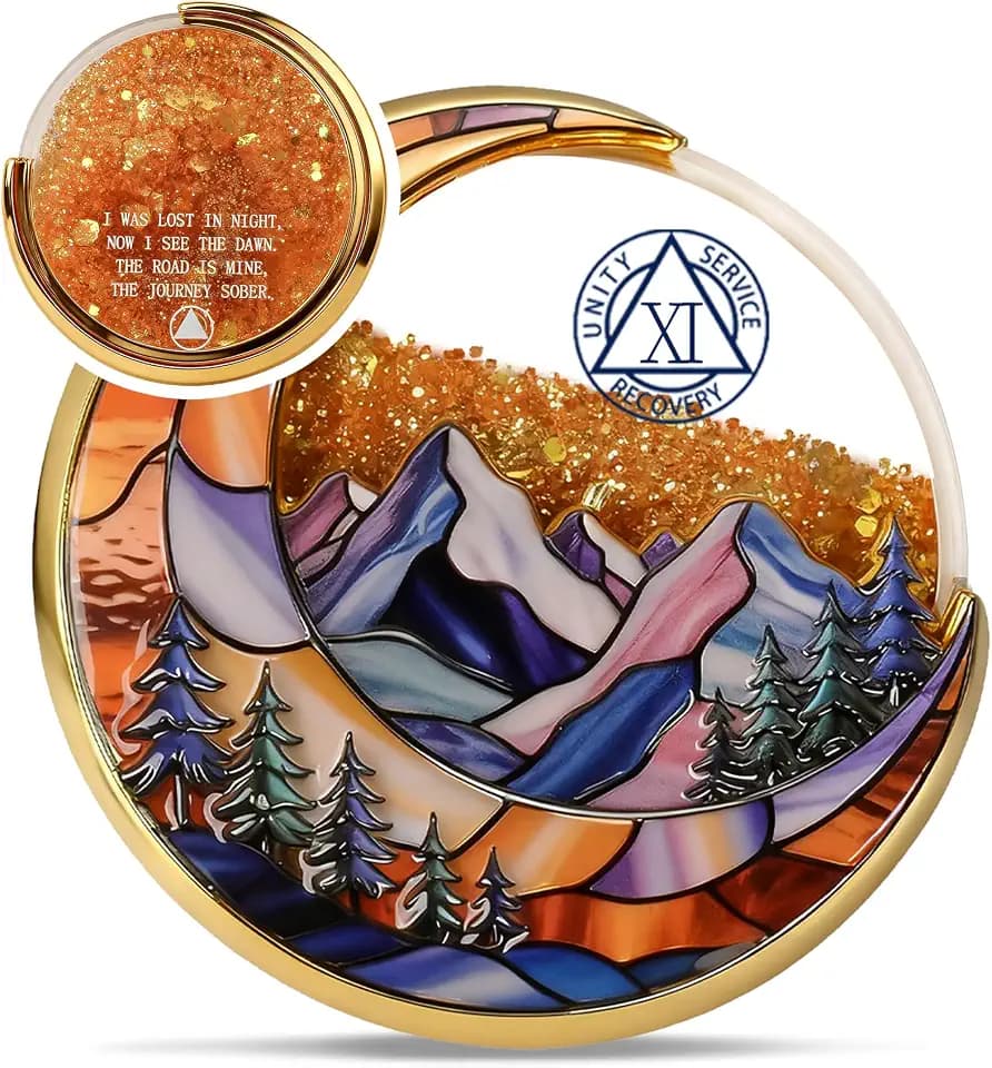 Golden Flow Sand 11 Year Sobriety Coin - Lunar Guardian Recovery AA Coins