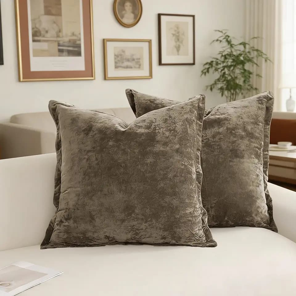 Greek Velvet Throw Pillow Covers Set of 2 20x20 Luxury Soft Solid Pillow Covers for Living Room Bedroom Yard,Brown