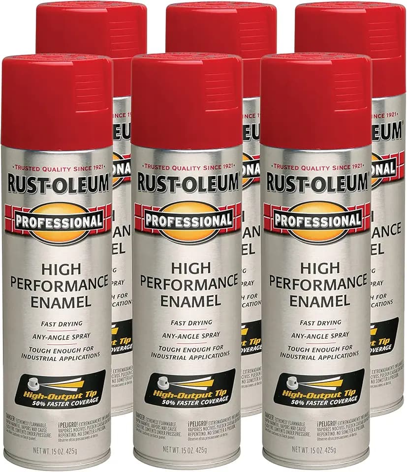 Rust-Oleum 7564838-6PK Professional High Performance Enamel Spray Paint, 15 oz, Gloss Safety Red, 6 Pack