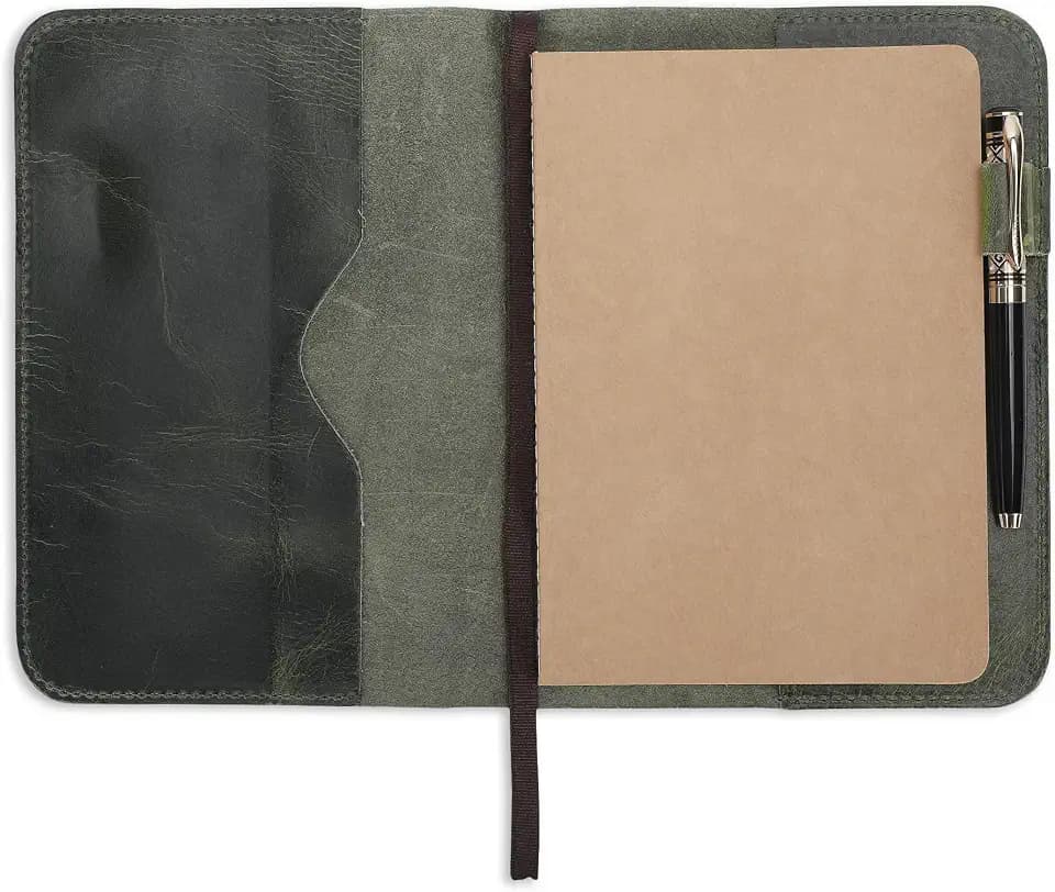 Handmade Refillable A5 Leather Journal Cover 9 x 6 in, Green
