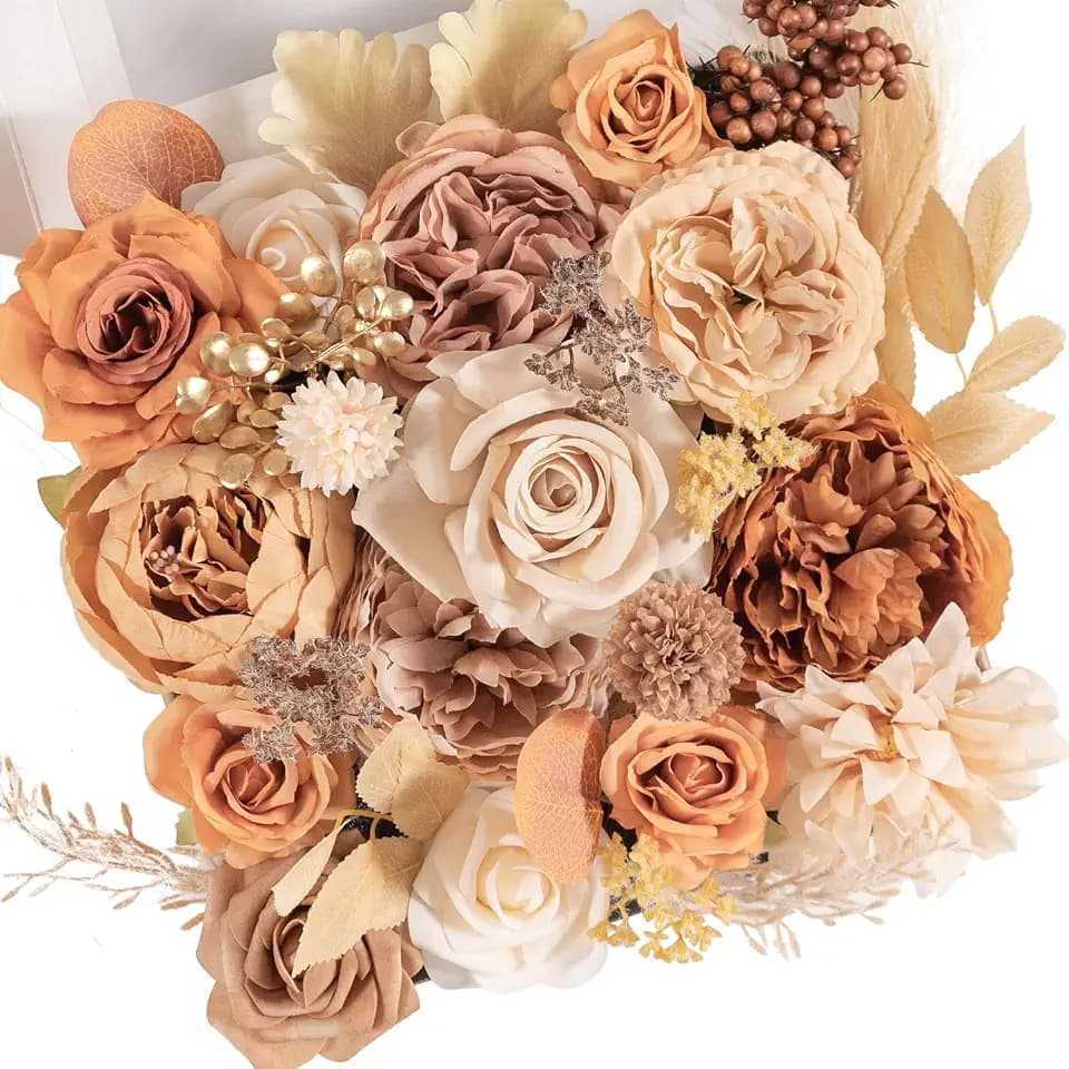 TINGE TIME Artificial Wedding Flower Combo, Rose Peony Boho Nude Coffee