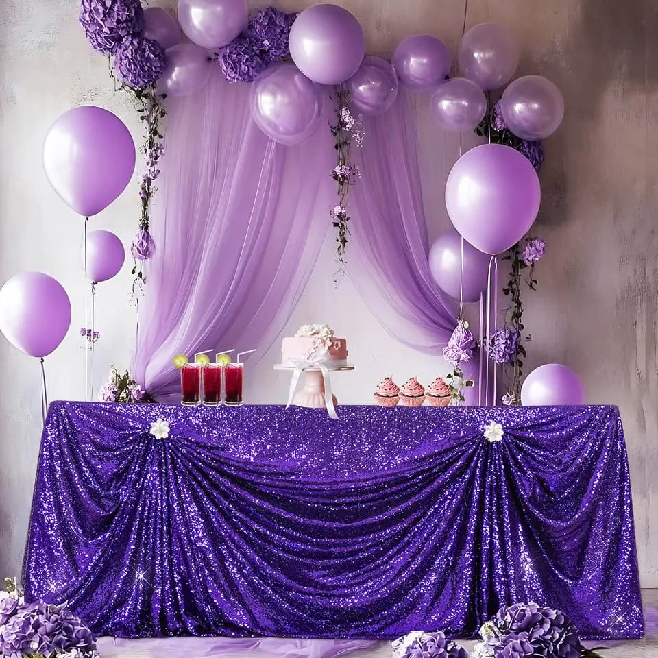 PartyDelight Purple Sequin Tablecloth 60x120 Inch Rectangular