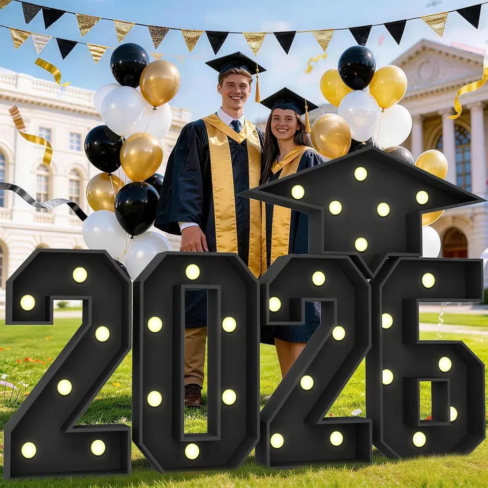 Froova 2026 Light Up Numbers Marquee 3FT for Graduation Decorations Graduation Cap Black Large Mosaic Number Lights Sign Cardboard Pre-Cut Frame for Class of 2026 High School College Grad Party