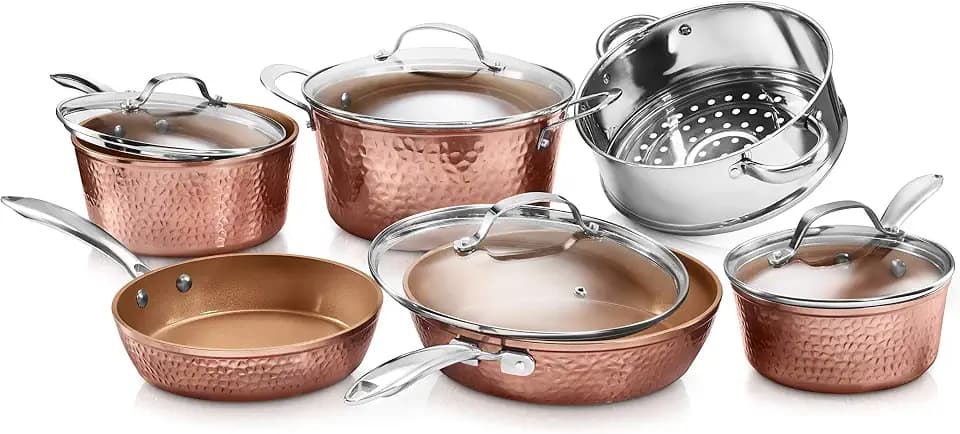 GOTHAM STEEL HAMMERED 10 Pc Ceramic Cookware Set, Non Toxic PFAS-Free