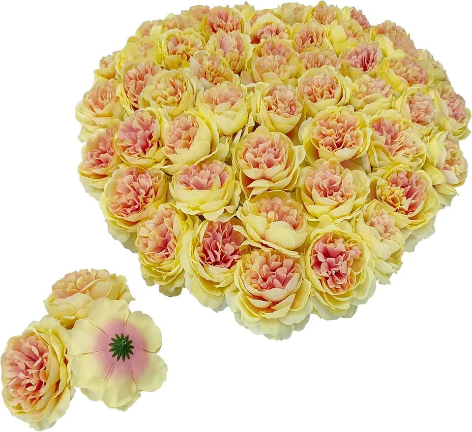 Fall Champagne Rose Heads Artificial Flowers,40 Pcs 3.3'' Fake Flower Heads for Craft,Silk Rose Heads Bulk,Satin Rose Heads No Stem for DIY Flower Well,Crafts Bouquest (40, Fall Champagne)