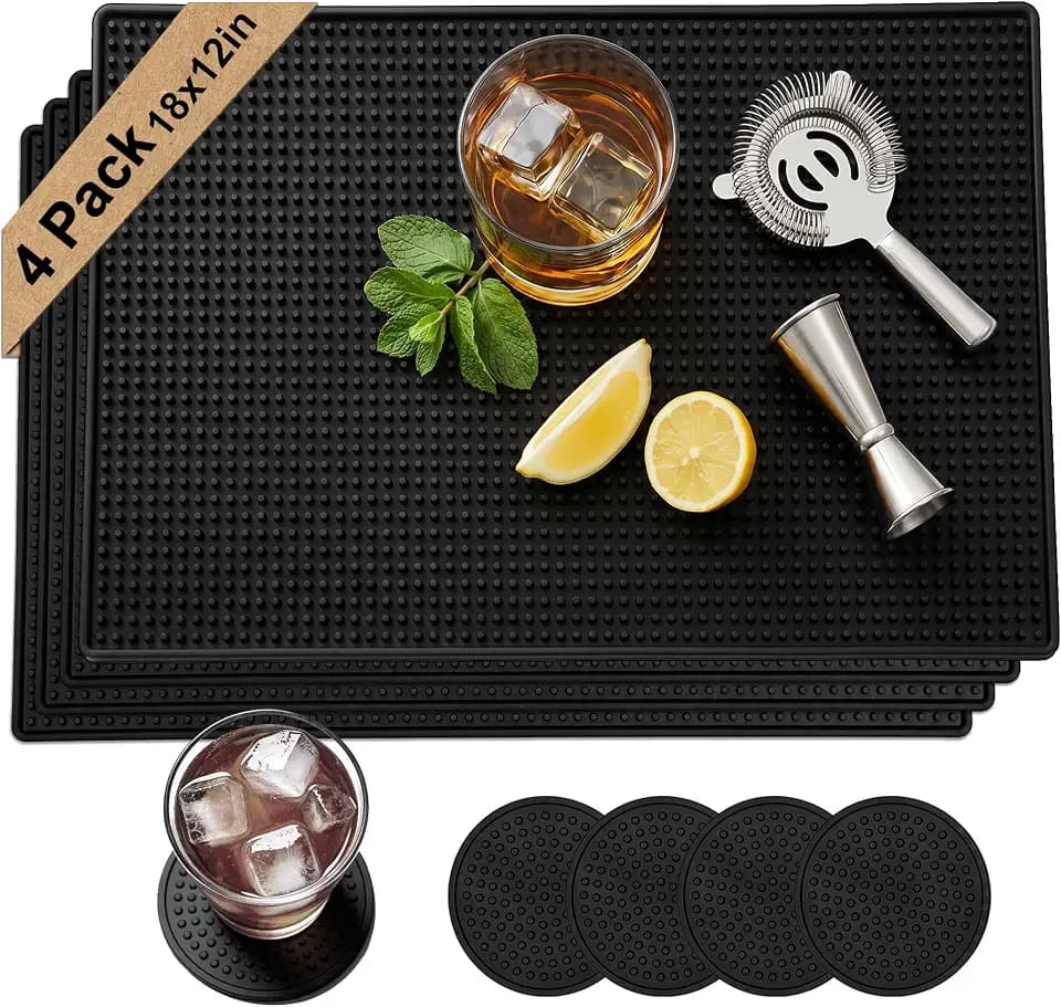 4 Pack Bar Mats for Countertop, Bacohay 18" x12" Rubber Coffee Bar Mat
