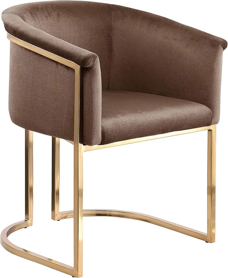Meridian Furniture 758Brown-C Tierra Collection Modern | Contemporary Upholstered Dining Chair with Luxurious Brown Velvet, Brushed Brass Finish, Iron Metal Frame, 24.5" W x 22" D x 29.5" H, Brown
