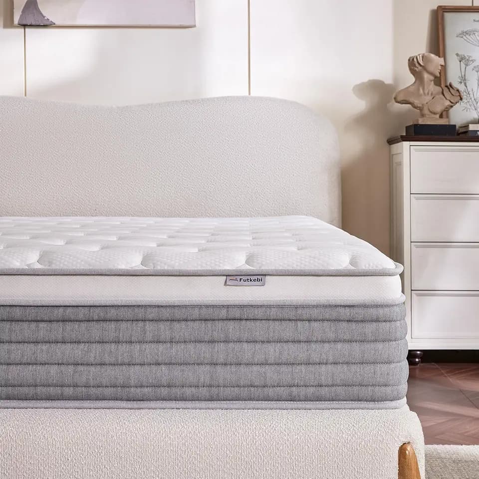 14 Inch Twin Mattress, Comfort Foam & Pocket Coil Hybrid Mattress in a Box, Medium Firm Cooling Breathable Knit Cover, Motion Isolation & Edge Support, Gray & White