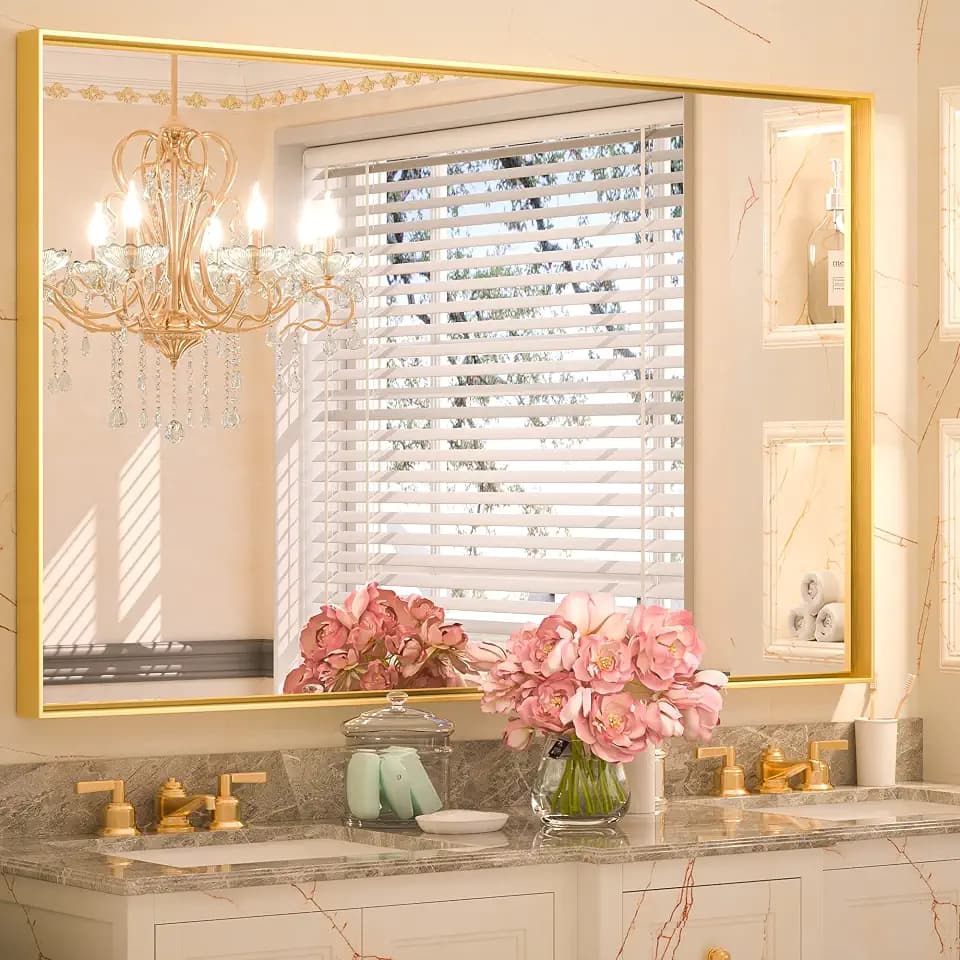 Keonjinn 40x30 Inch Gold Bathroom Mirror for Over Sink, Rectangular