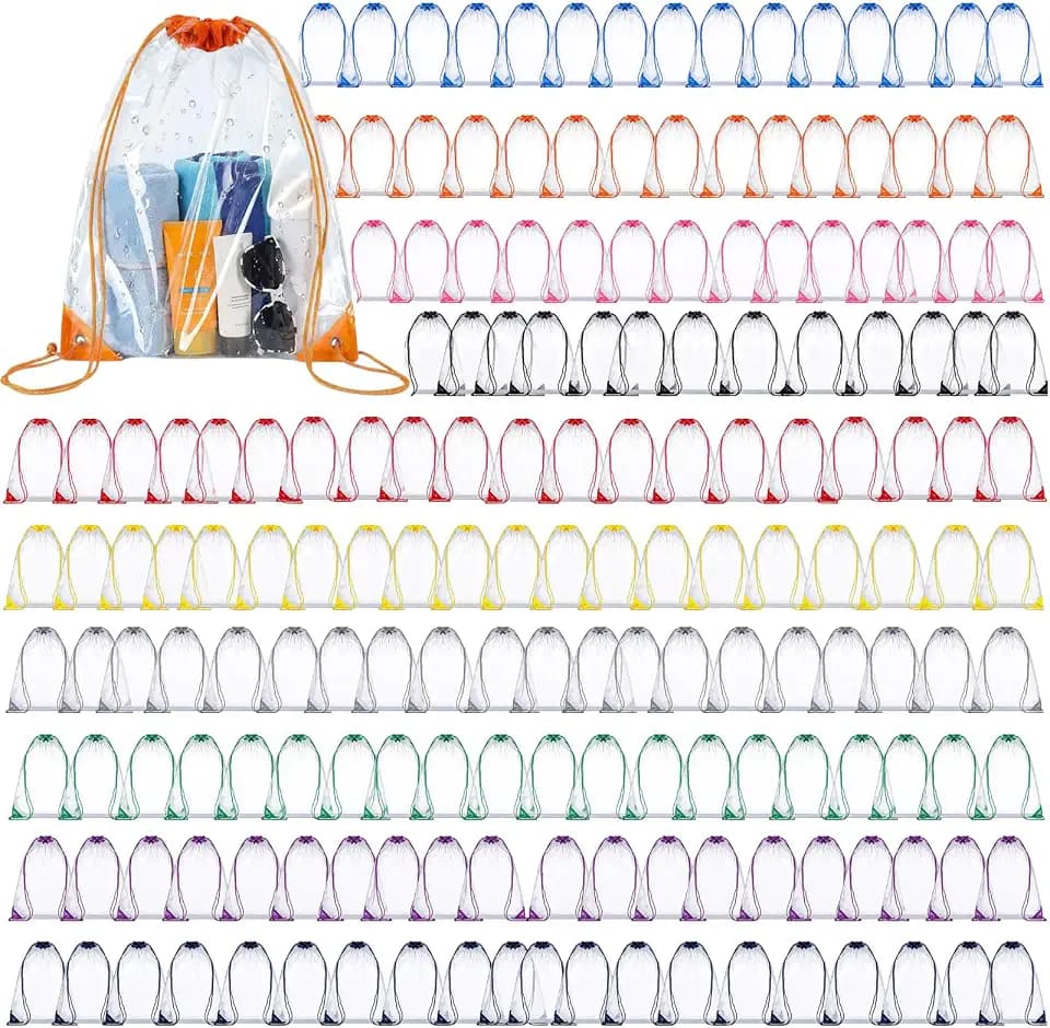 150 Pcs Clear Drawstring Backpacks Bulk Stadium Approved Bags for Men Women Gym Sport Event Security (150)