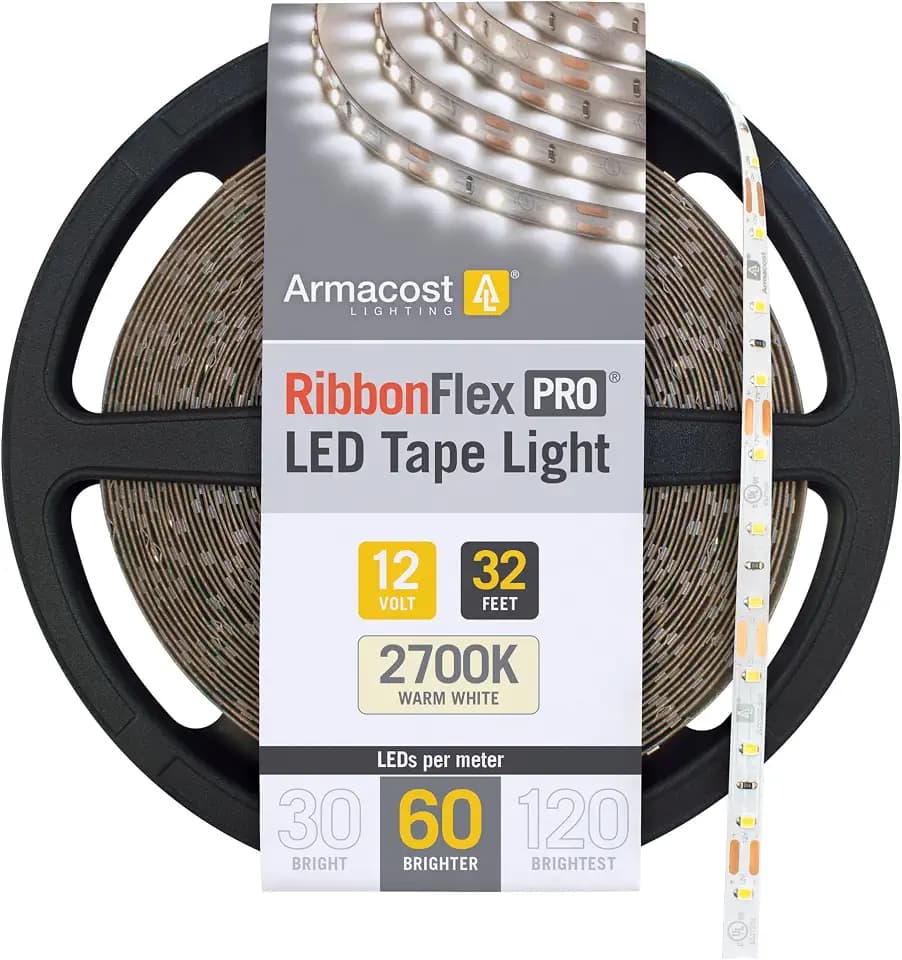 Armacost Lighting RibbonFlex Pro 12V White LED Strip Lights 60 LED/m, 2700K, 32.8 ft, 132250