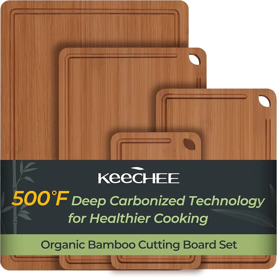 Keechee Wood Cutting Board 4-Pcs Carbonized Bamboo Set With Smooth Surface & Easy Storage For Busy Kitchens (4Pcs)