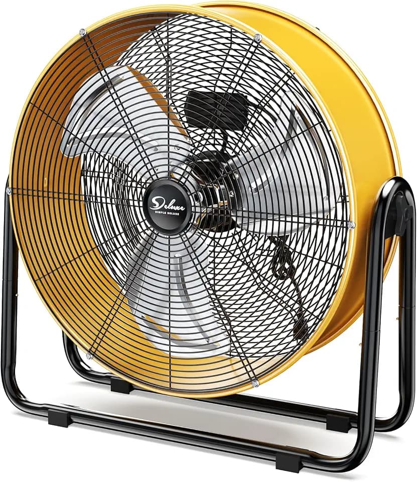 Simple Deluxe 20 Inch Heavy Duty Metal Industrial Drum Fan, 3 Speed Floor Fan for Warehouse, Workshop, Factory and Basement - High Velocity, Yellow