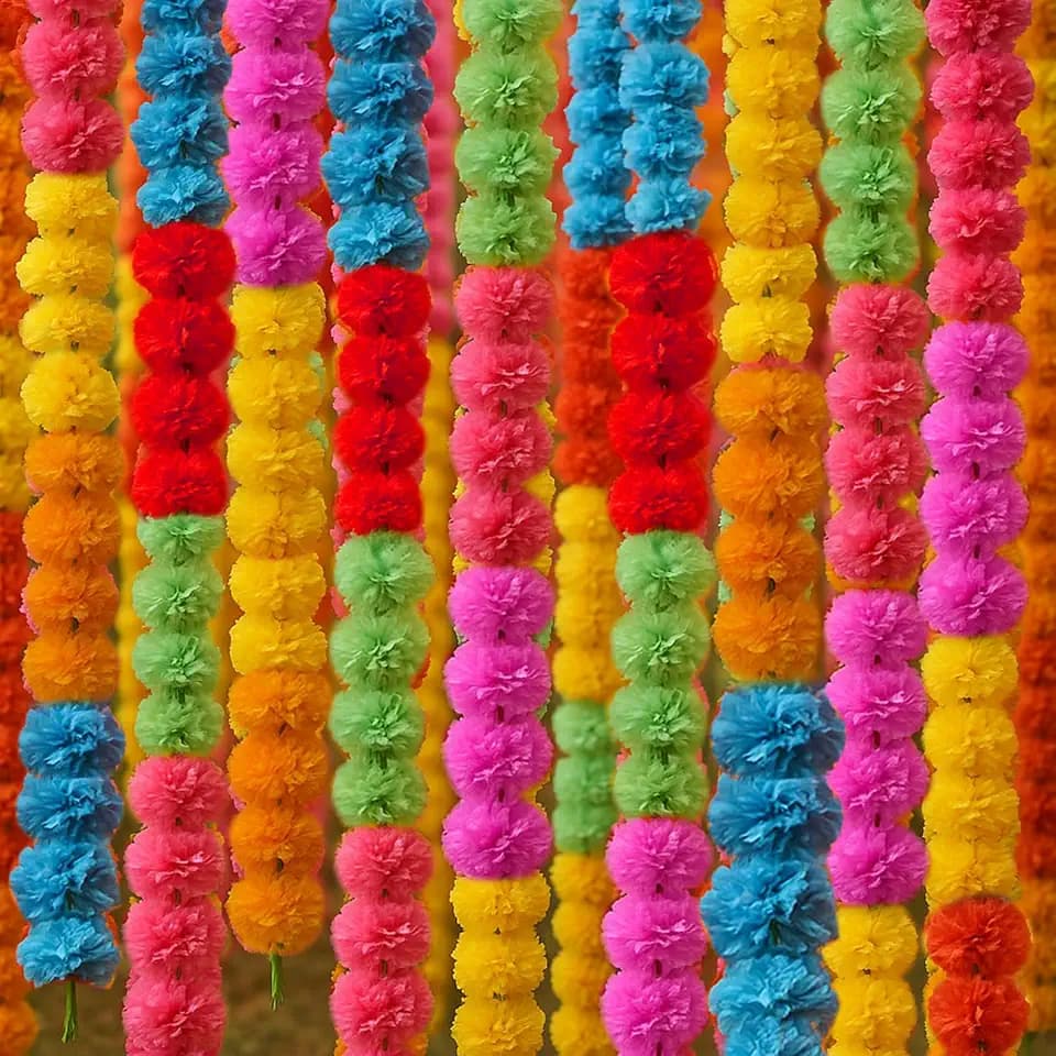 XunYee 10 Pcs 5 ft Marigold Garland for Decoration Long Strands, Colorful