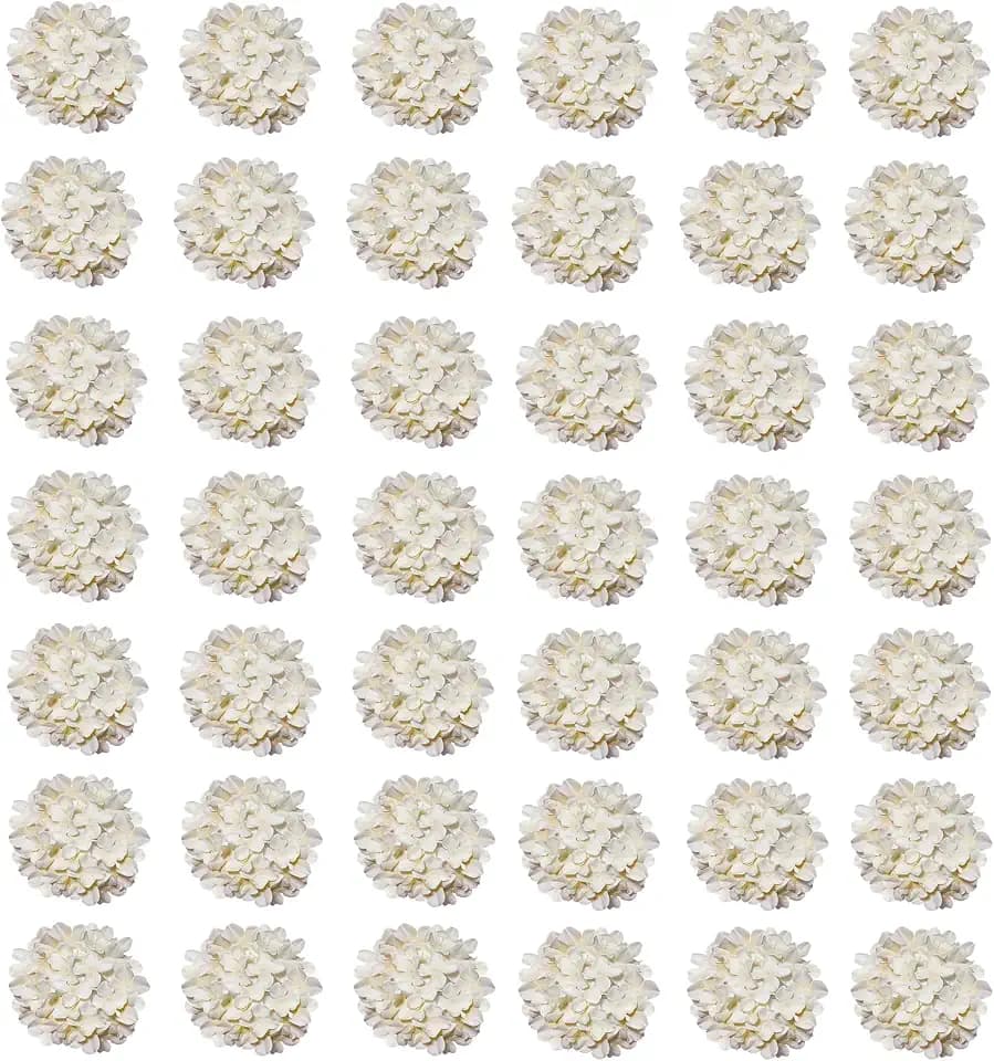 Hydrangea Artificial Flowers, 40 Pcs Champagne Hydrangea Artificial Flowers Bulk, Faux Hydrangea Flowers for Outdoor, Fake Silk Ivory Hydrangea Flowers with Stems for Wedding Decoration Decor