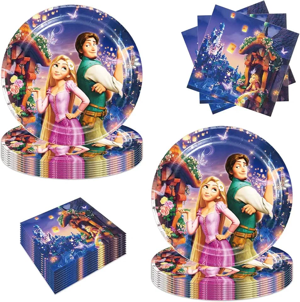 40Pcs Rapunzel Party Supplies include 20 plates, 20 napkins for the Rapunzel birthday party Decoration