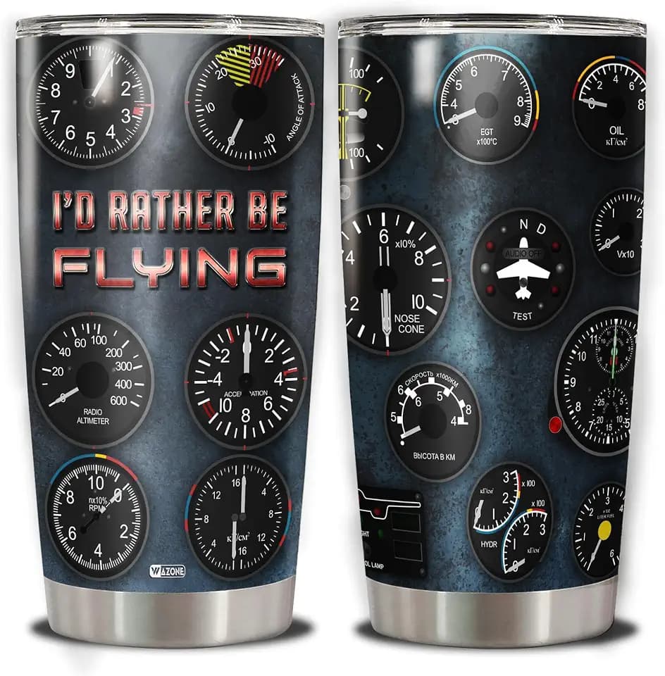 WAZONE I'd Rather be Flying Tumbler Cup Pilot Gauges 20Oz Double Wall Vacuum Insulated Travel Mug With Lids Aviation Airplane Gifts for Aviator Women Men Him On Christmas Birthday