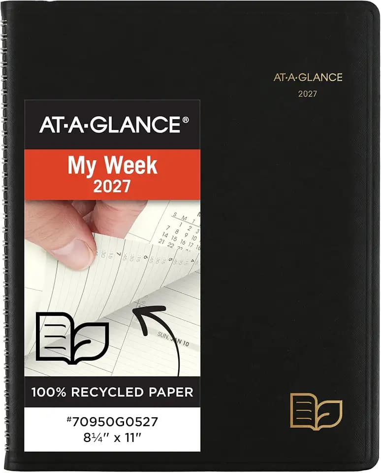 AT-A-GLANCE 2027 Appointment Book Planner, Weekly & Monthly, 8.25" x 11", Quarter-Hourly, Recycled, Black (70950G0527)