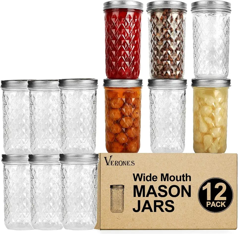 VERONES 12 Packs 22 oz Wide Mouth Mason Jars with Lids and Bands