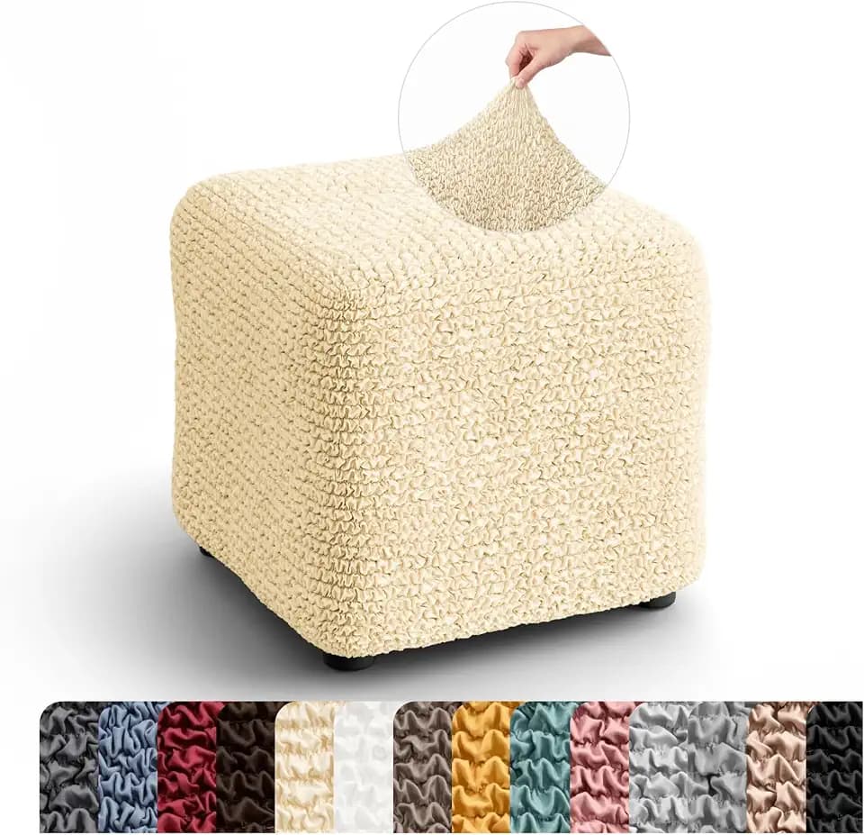 PAULATO BY GA.I.CO. Stretch Ottoman Slipcover 1-Piece – Bi-Elastic Foot Stool Cover for Square or Rectangle Pouf – Furniture Protector Machine Washable – Cream (3. Small)