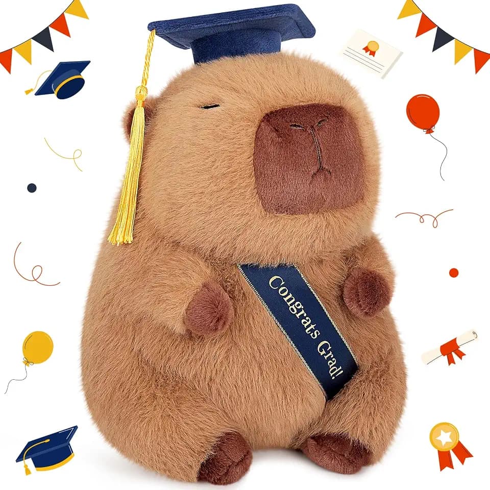Achwishap Graduation Capybara Plush, 9.1” Brown Capybara Stuffed Animal