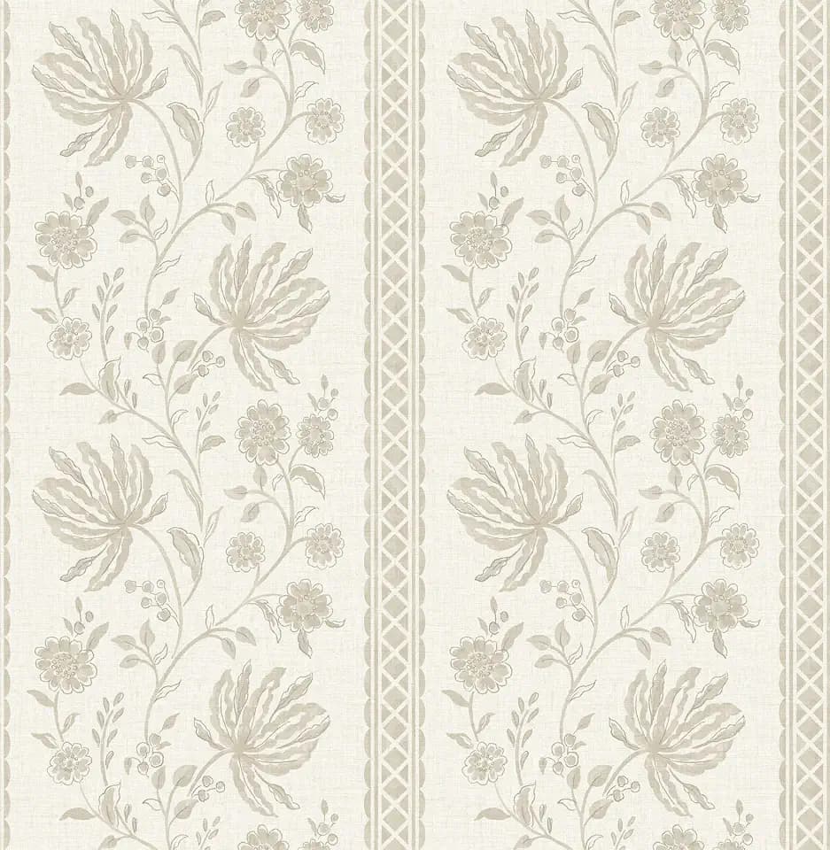 Edgemoor Taupe Jacobean Stripe Wallpaper, AST6350