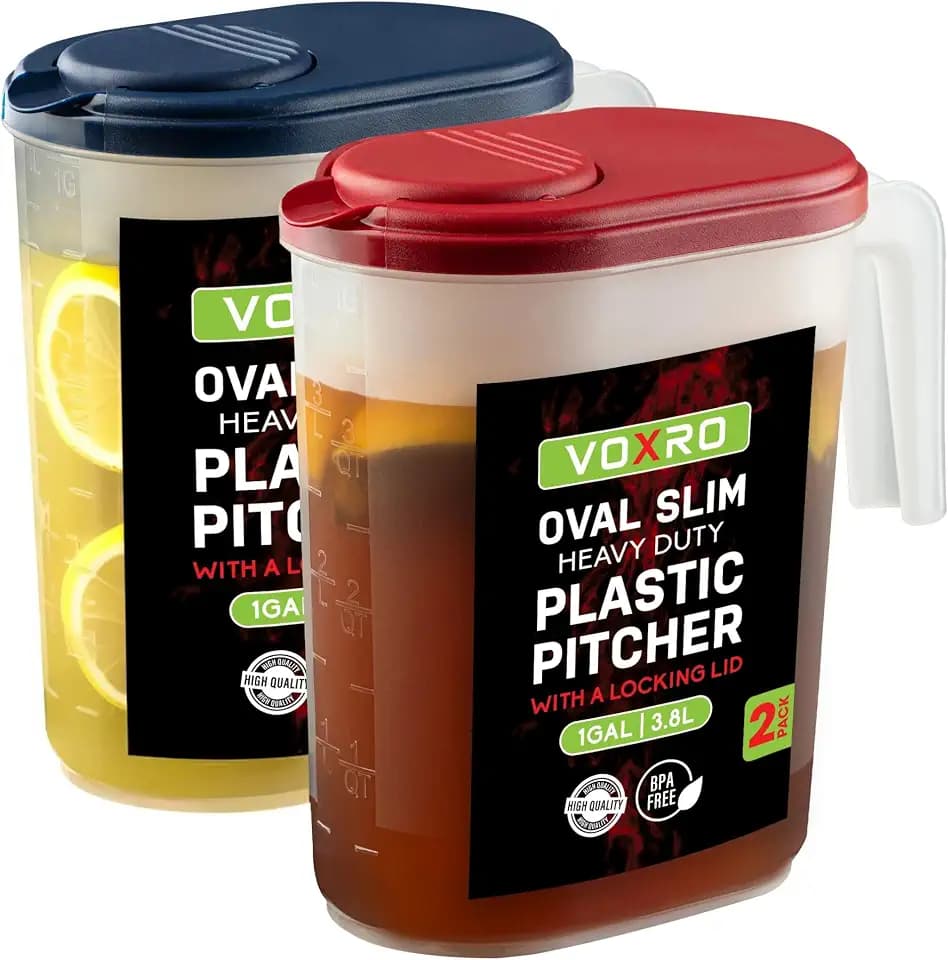 2-Pack 1 Gallon Water Pitchers with Lids, Slim Fridge Door Water Jugs