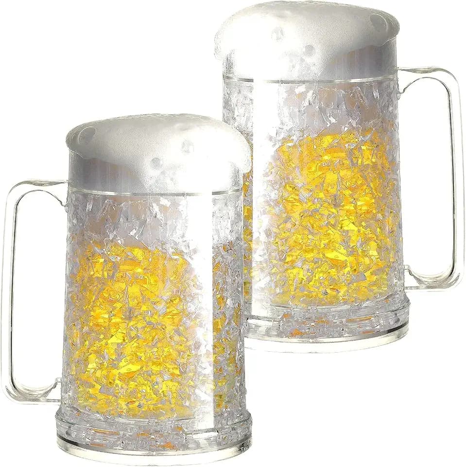 Double Wall Gel Frosty Freezer Ice Mugs Clear 16oz Set of 2 (White)