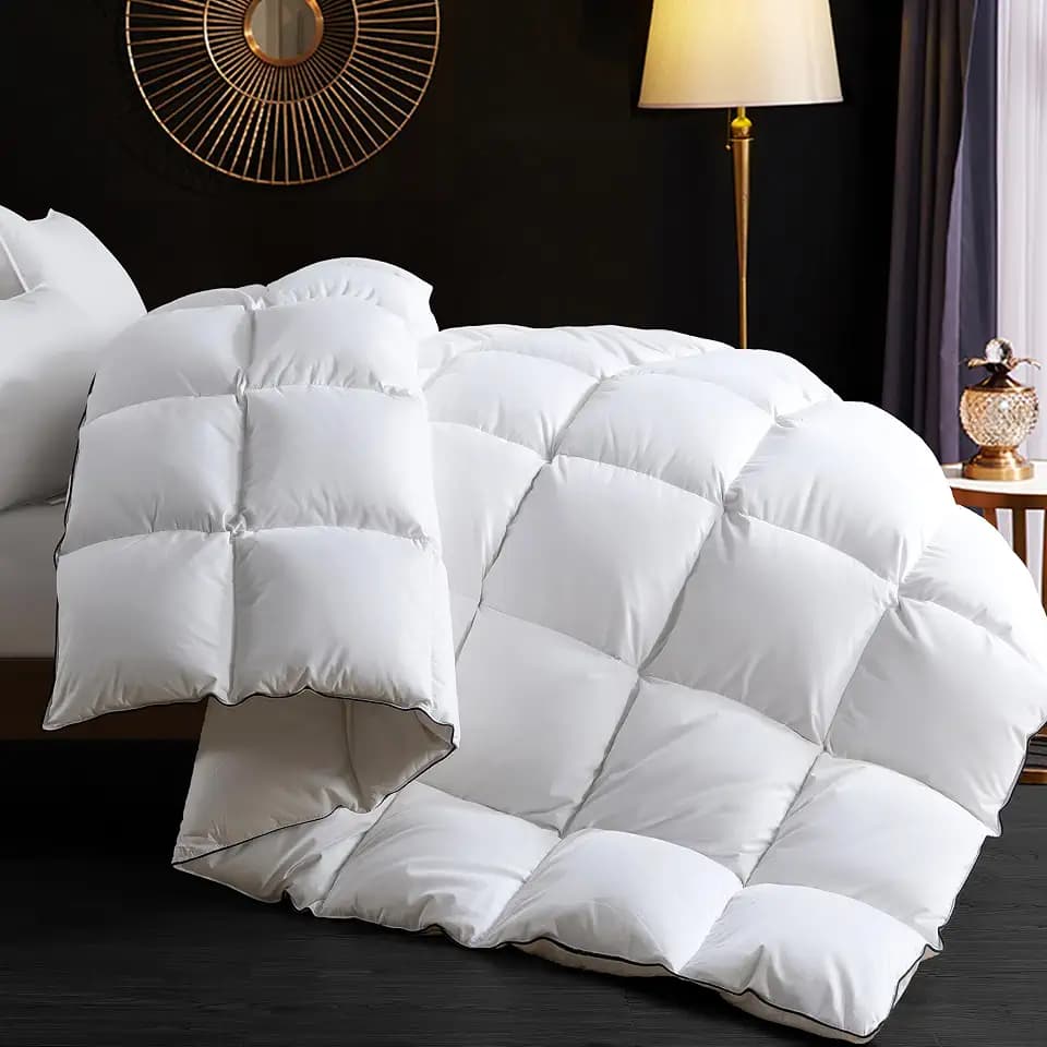 Ubauba Goose Feather Down Comforter Oversized King Size - 100% Cotton Ultra Fluffy Duvet Insert King, 1200TC, 850+FP, All Season Luxurious Hotel Bedding Comforter with 8 Tabs, White 116 x 98 Inch