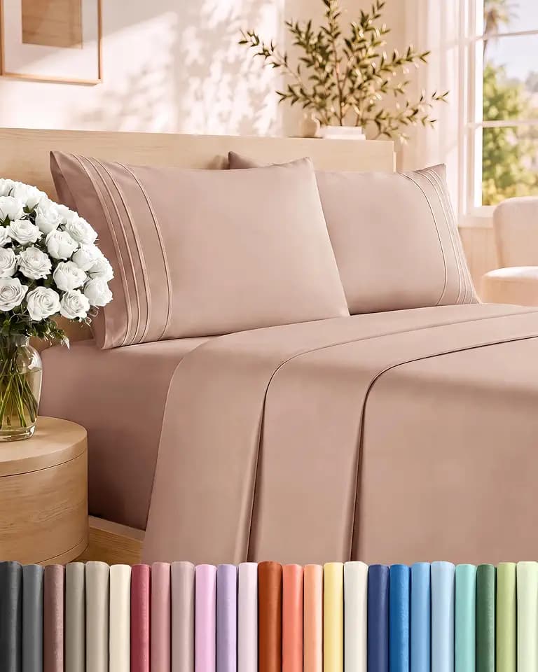 Queen Size 4 Piece Sheet Set - Comfy Breathable & Cooling Sheets - Mauve