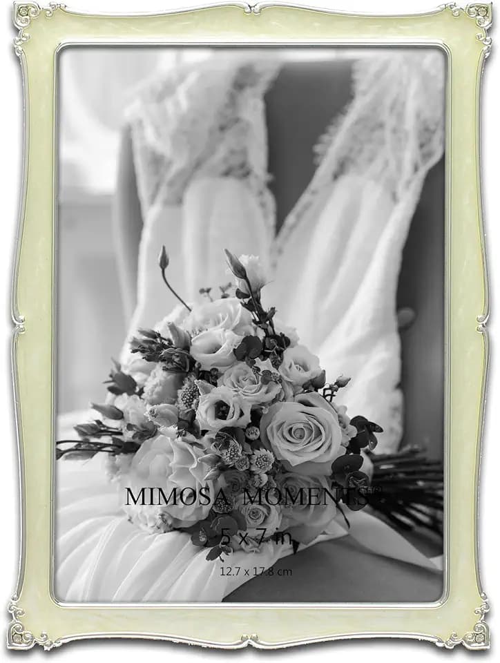 Metal Silver-tone Ornate Picture Frame with White Enamel