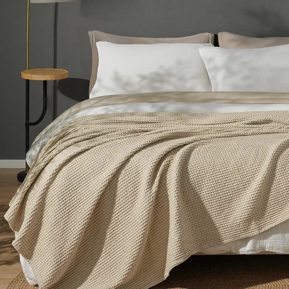 PHF 100% Cotton Waffle Blanket Lightweight Breathable, King, Simply Taupe