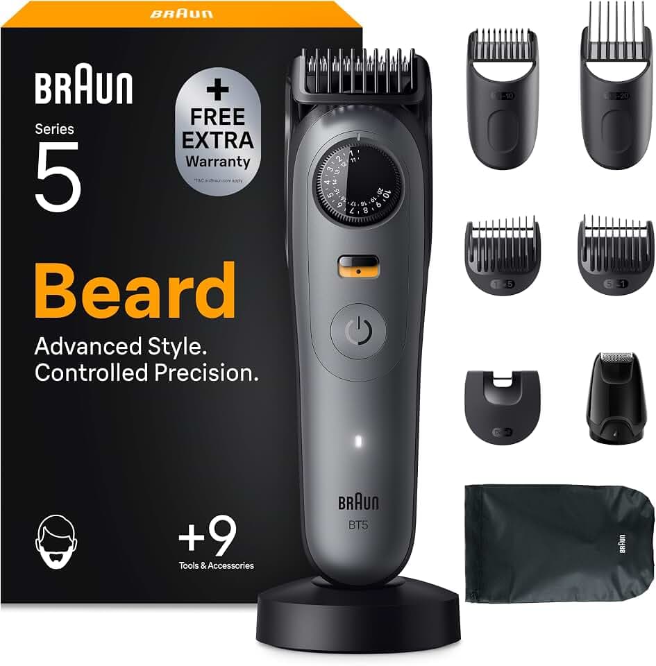 Braun Barttrimmer Series 5, Kabelloser Bartschneider Herren, BT5565, Grau