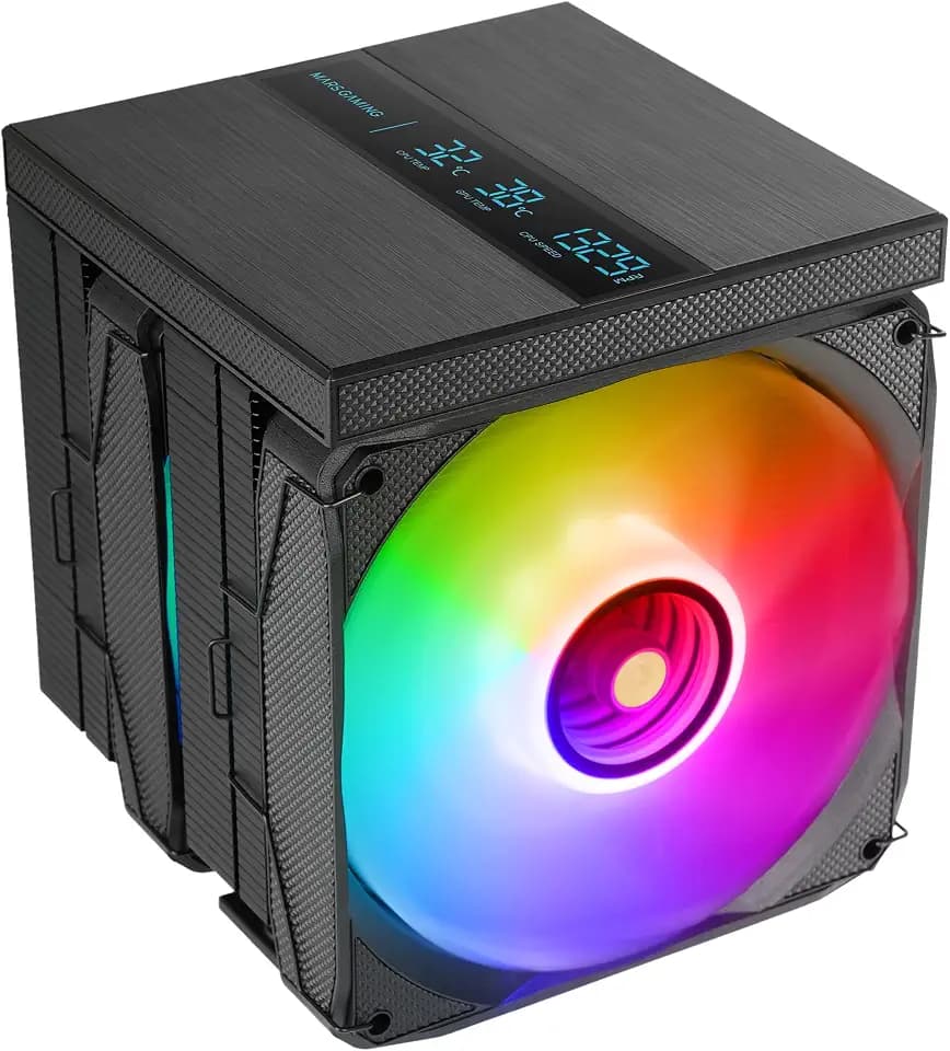 Mars Gaming MCPU-LCDPRO, CPU-Doppelturm-Kühler 380W TDP, 8x HCT-Heatpipes, 2x 120mm PWM FDB-Lüfter, XL-LCD-Bildschirm, ARGB Infinity Mirror-Beleuchtung, Kompatibilität Intel und AMD, Schwarz