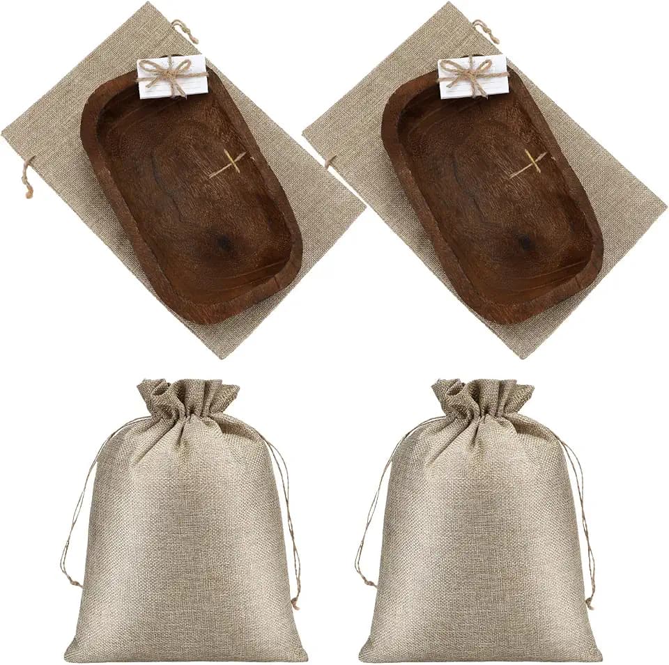 Eaasty 2 Sets Prayer Wooden Bowl with Cross, 10 Blessing Cards, Brown