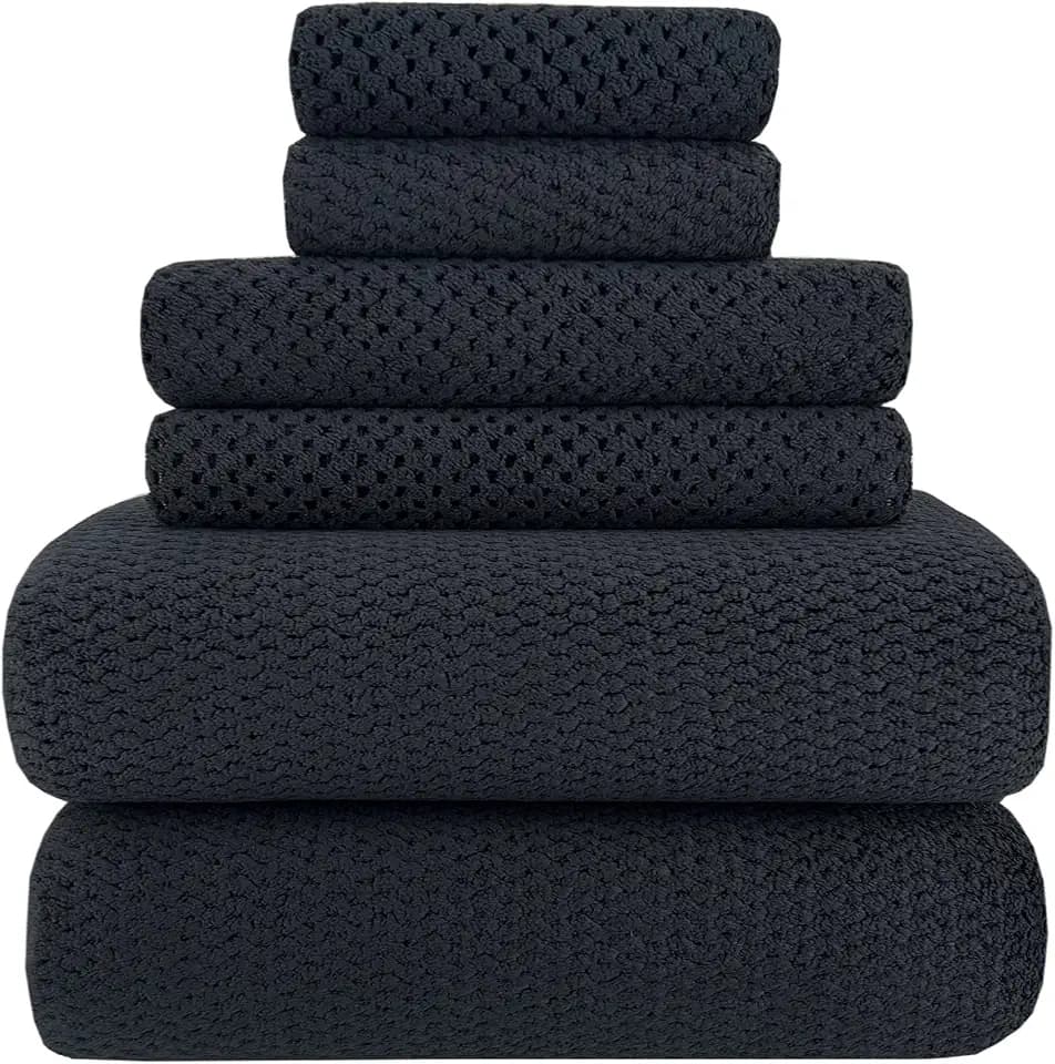 YTYC 29x59 Bath Towels Set,Towels for Bathroom,Black,6-Pieces