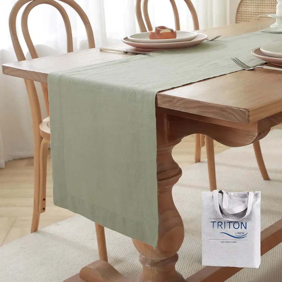 Premium French Linen Table Runner 100% Pure Linen Natural Table Runner for Dining, Weddings, and Special Occasions (Sage Green, 14 x 90 Inch)