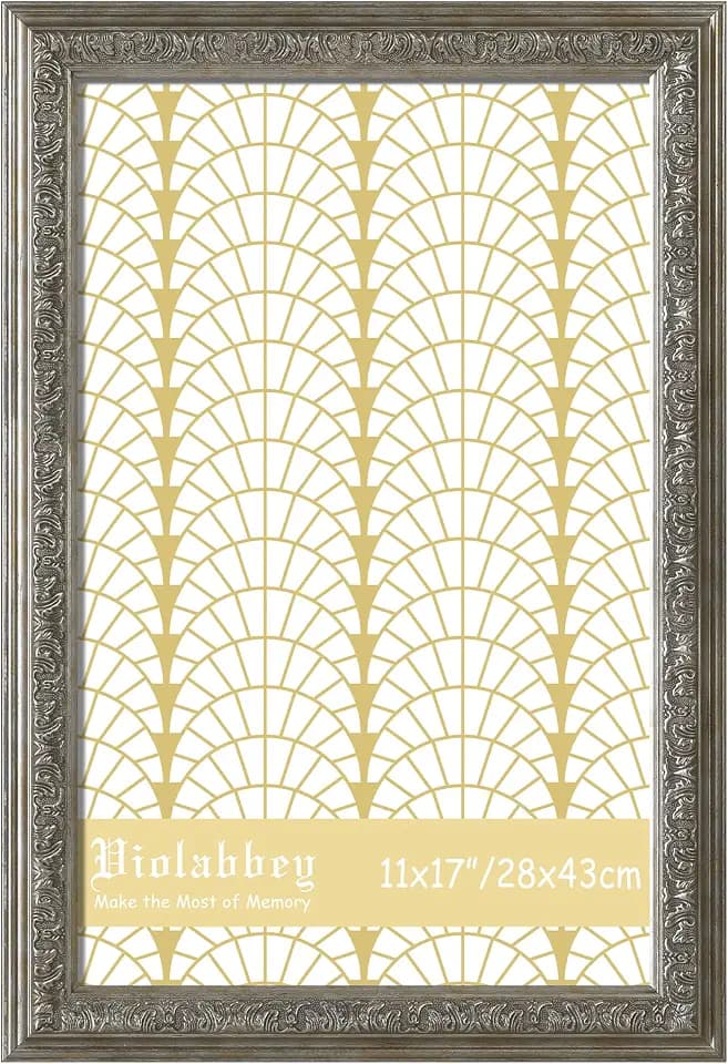 VIOLABBEY 11x17 Picture Frame Sliver, Vintage Frames Ornate without Mat